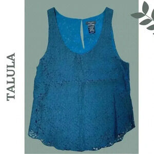 Talula Aritzia Teal Blue Lace Sleeveless Top Lined Size Small